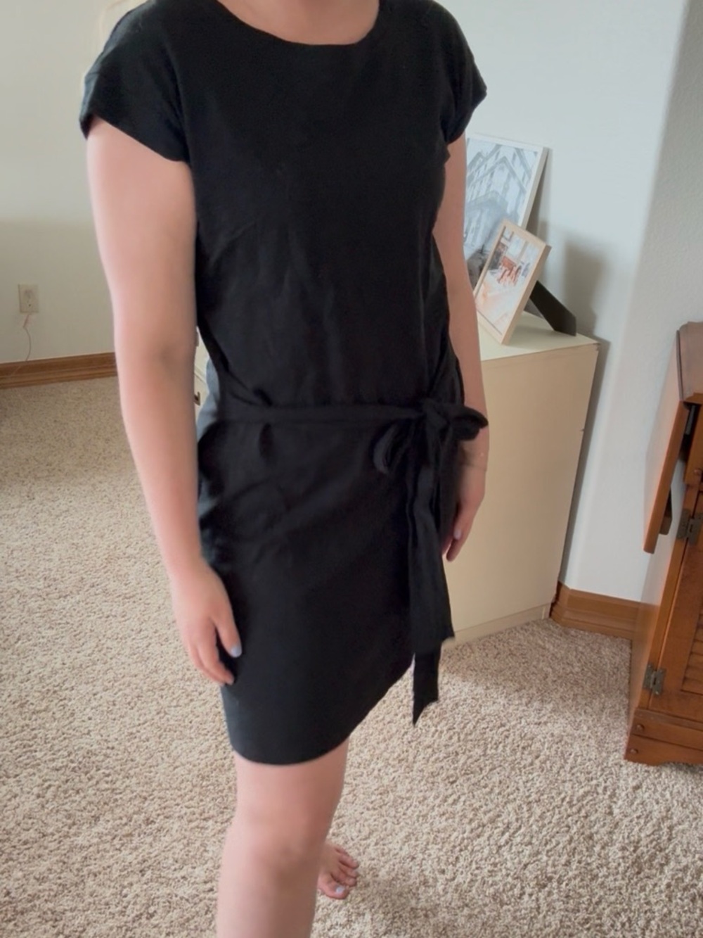 J. Crew Black Short-Sleeve Tie-Waist Mini Dress